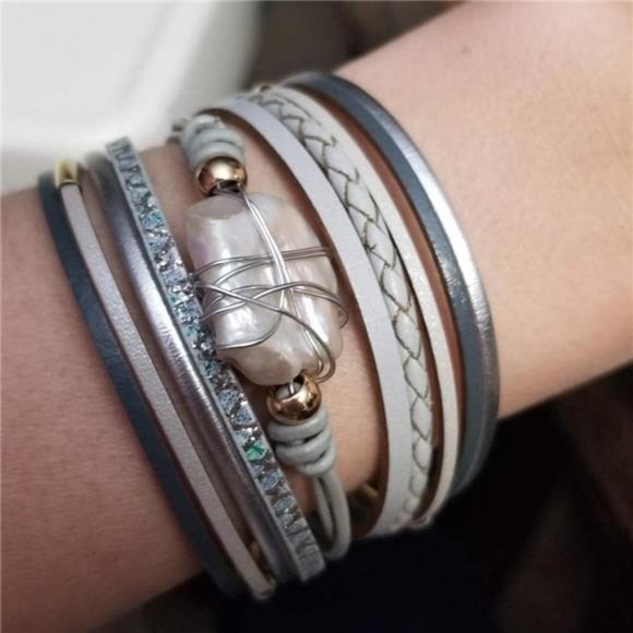 Baroque Pearl Leather Cuff Bracelet - Picture 5 of 6